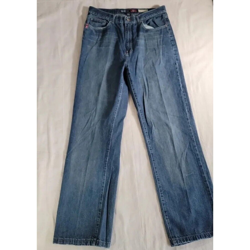 Vtg Southpole Jeans Mens 34x33 Boot High Rise Dark Blue Cotton Distressed Logo‎